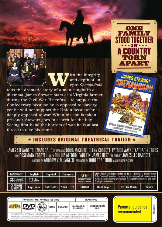 Buy Online Shenandoah (1965) - DVD - James Stewart, Doug McClure | Best Shop for Old classic and hard to find movies on DVD - Timeless Classic DVD