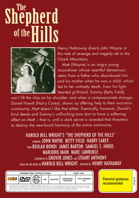 Buy Online The Shepherd of the Hills (1941) - DVD - John Wayne, Betty Field, Harry Carey | Best Shop for Old classic and hard to find movies on DVD - Timeless Classic DVD