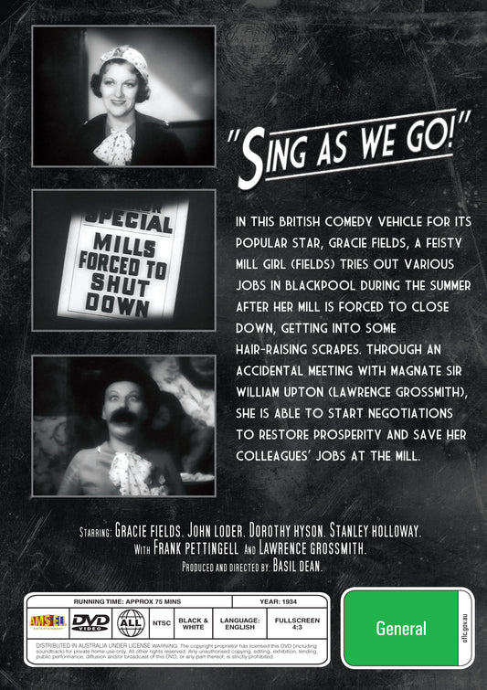 Buy Online Sing As We Go! (1934) - DVD - Gracie Fields, John Loder | Best Shop for Old classic and hard to find movies on DVD - Timeless Classic DVD