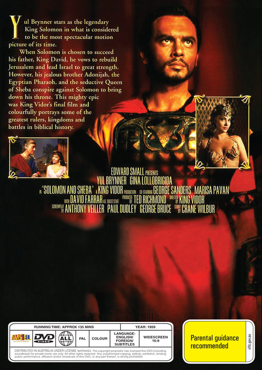 Buy Online Solomon and Sheba (1959) - DVD - Yul Brynner, Gina Lollobrigida | Best Shop for Old classic and hard to find movies on DVD - Timeless Classic DVD