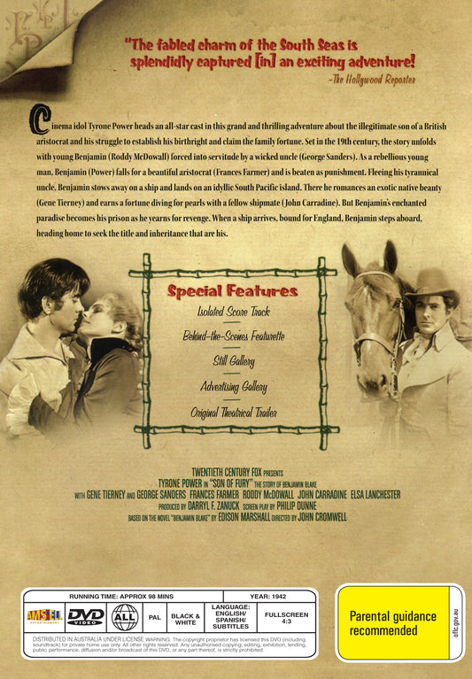 Buy Online Son of Fury: The Story of Benjamin Blake (1942) - DVD - Tyrone Power | Best Shop for Old classic and hard to find movies on DVD - Timeless Classic DVD