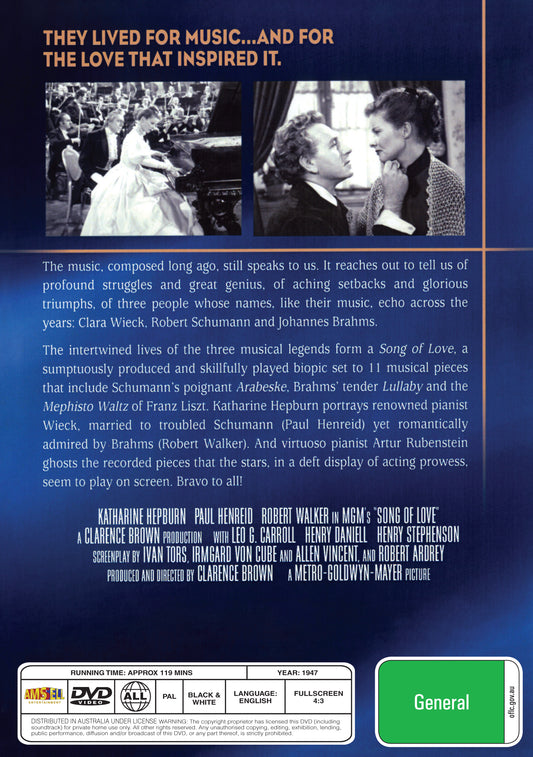 Buy Online Song of Love (1947) - DVD - Katharine Hepburn, Paul Henreid | Best Shop for Old classic and hard to find movies on DVD - Timeless Classic DVD