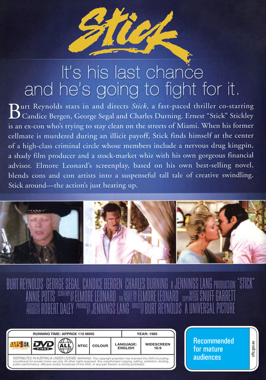 Buy Online Stick (1985) - DVD - Burt Reynolds, Candice Bergen | Best Shop for Old classic and hard to find movies on DVD - Timeless Classic DVD