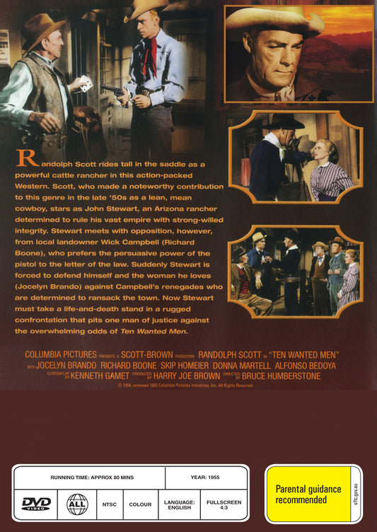 Buy Online Ten Wanted Men (1955) - DVD - Randolph Scott, Jocelyn Brando | Best Shop for Old classic and hard to find movies on DVD - Timeless Classic DVD