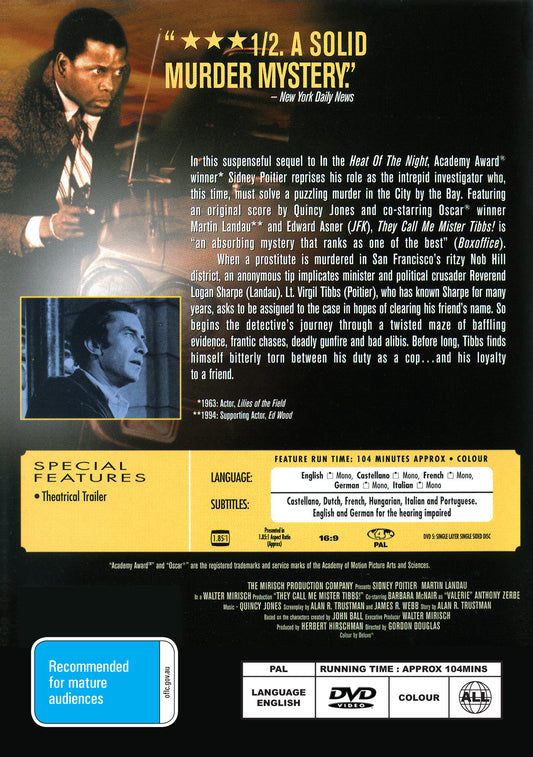 Buy Online They Call Me Mister Tibbs! (1970) - DVD - Sidney Poitier, Martin Landau | Best Shop for Old classic and hard to find movies on DVD - Timeless Classic DVD