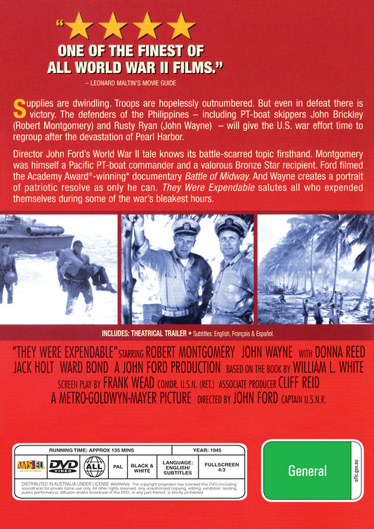 Buy Online They Were Expendable (1945) - DVD - Robert Montgomery, John Wayne | Best Shop for Old classic and hard to find movies on DVD - Timeless Classic DVD