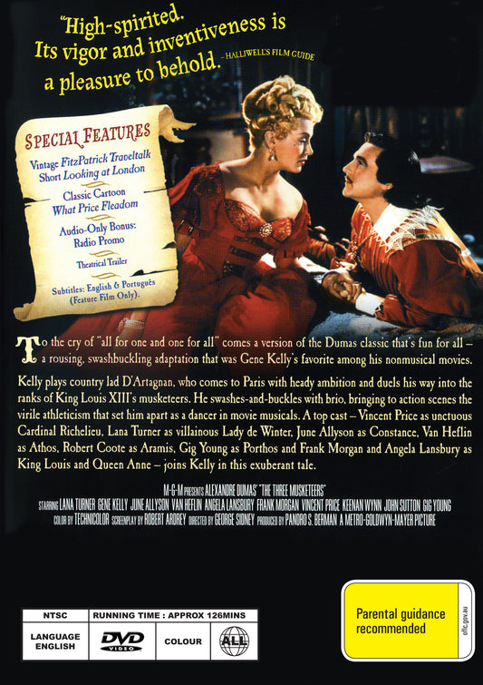 Buy Online The Three Musketeers (1948) - DVD - Lana Turner, Gene Kelly | Best Shop for Old classic and hard to find movies on DVD - Timeless Classic DVD