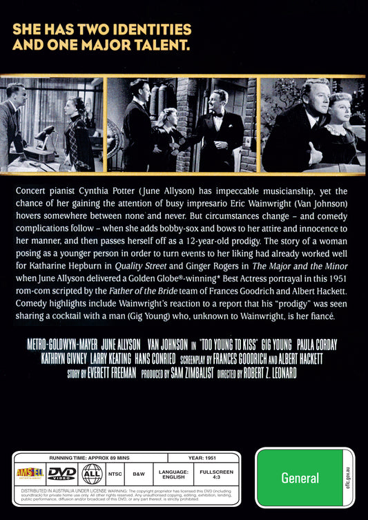 Buy Online Too Young to Kiss (1951) - DVD - June Allyson, Van Johnson | Best Shop for Old classic and hard to find movies on DVD - Timeless Classic DVD