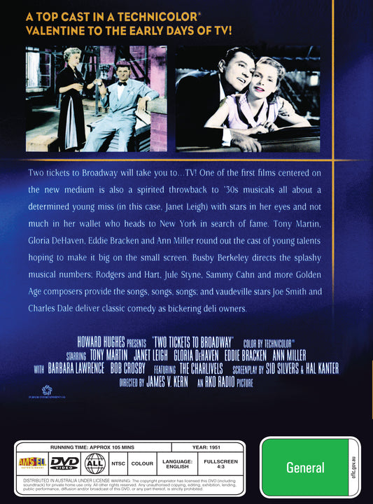 Buy Online Two Tickets to Broadway (1951) - DVD - Tony Martin, Janet Leigh | Best Shop for Old classic and hard to find movies on DVD - Timeless Classic DVD