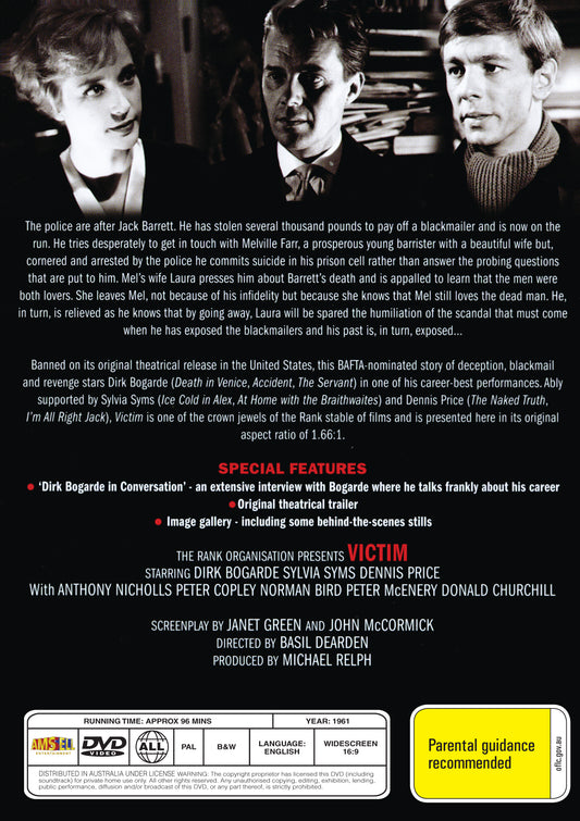 Buy Online Victim (1961) - DVD - Dirk Bogarde, Sylvia Syms | Best Shop for Old classic and hard to find movies on DVD - Timeless Classic DVD