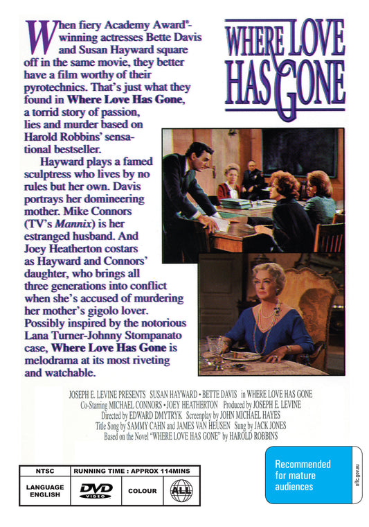 Buy Online Where Love Has Gone (1964) - DVD - Bette Davis, Susan Hayward | Best Shop for Old classic and hard to find movies on DVD - Timeless Classic DVD