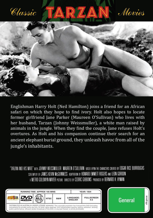 Cover image of the "Tarzan and His Mate" DVD from Rare and Collectible DVDs, featuring the movie poster with Tarzan and Jane.