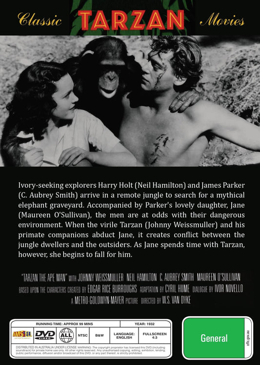 DVD cover of Tarzan the Ape Man movie from rareandcollectibledvds featuring Tarzan in a jungle setting.