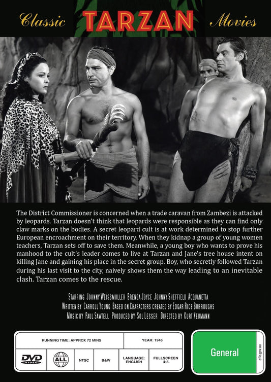 DVD cover of "Tarzan and the Leopard Woman" movie from rareandcollectibledvds, featuring Tarzan and leopard woman characters.