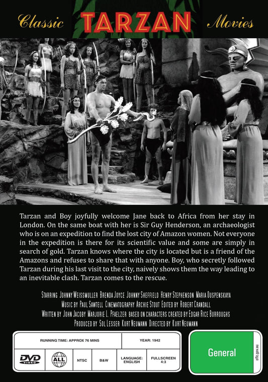 DVD cover of "Tarzan and the Amazons" movie from rareandcollectibledvds, featuring Tarzan in a jungle adventure scene.