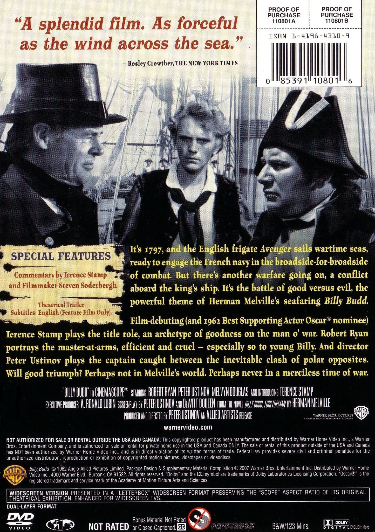 DVD cover of Billy Budd featuring Robert Ryan and Peter Ustinov, a classic adventure war film on FilmClassicsOnDVD.