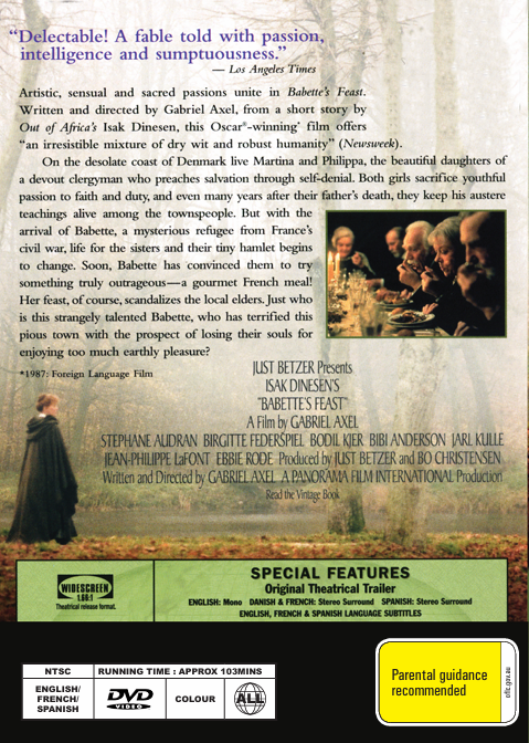 DVD cover of Babette's Feast drama movie featuring Stéphane Audran and Bodil Kjer, from FilmClassicsOnDVD collection.