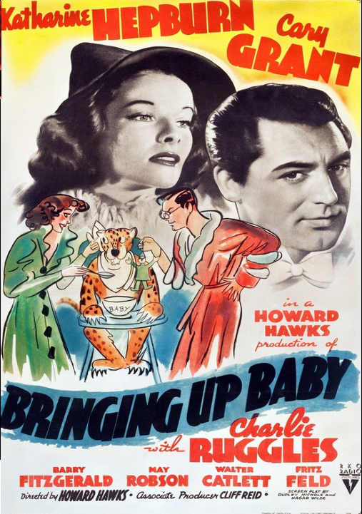 Screenshot of the Bringing Up Baby DVD cover featuring Katharine Hepburn and Cary Grant from the comedy film.