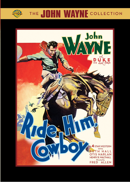 Screenshot from the DVD "Ride Him, Cowboy" featuring John Wayne in an action scene from the classic Western film.