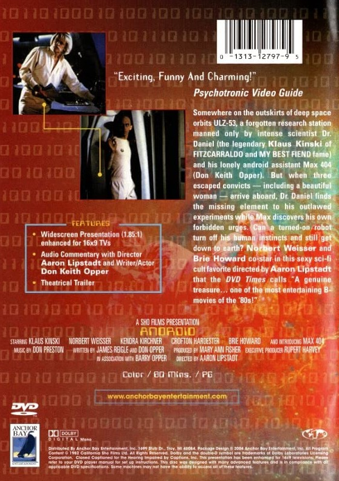 DVD cover of sci-fi movie "Android" featuring Klaus Kinski and Don Keith Opper, from FilmClassicsOnDVD collection.