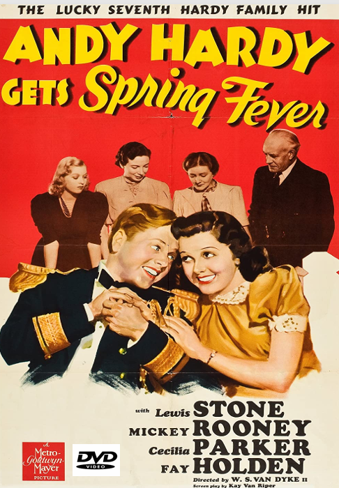 Screenshot from Andy Hardy Gets Spring Fever DVD showing Mickey Rooney and Lewis Stone in a comedy film.