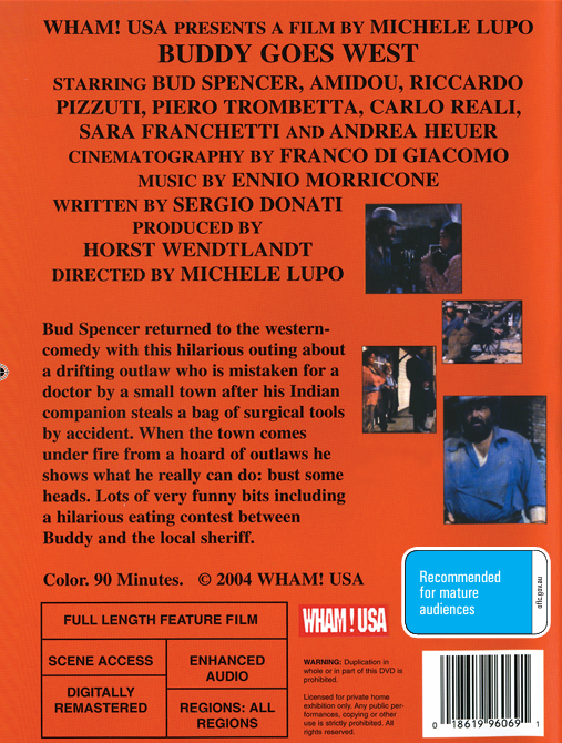 Buddy Goes West DVD featuring comedy with Bud Spencer and Joe Bugner, displayed on a film DVD cover.