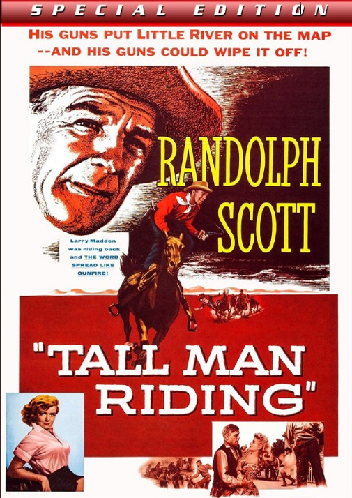 DVD cover of "Tall Man Riding" featuring Randolph Scott and Dorothy Malone, drama movie from the FilmsClassicsOnDVD collection.