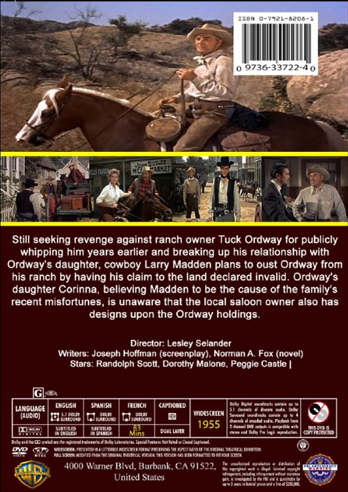 DVD cover of Tall Man Riding featuring Randolph Scott and Dorothy Malone, a classic drama movie from FilmClassicsOnDVD.