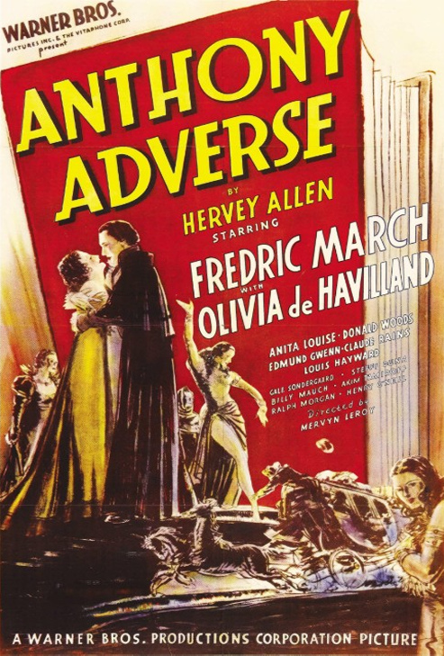 Screenshot of the DVD cover for Anthony Adverse, a drama film starring Fredric March and Olivia de Havilland.