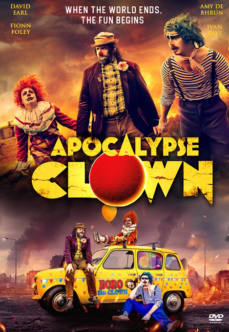 DVD cover of "Apocalypse Clown" comedy movie featuring David Earl and Natalie Palamides, with clown illustration and title text.