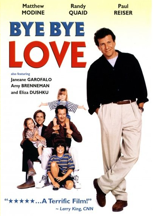DVD cover for "Bye Bye Love" comedy movie featuring Matthew Modine and Randy Quaid, with colorful movie poster artwork.