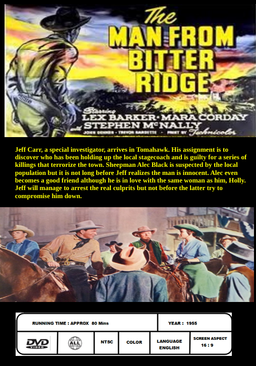 DVD cover of The Man from Bitter Ridge featuring Lex Barker and Mara Corday, drama movie from FilmClassics on DVD.