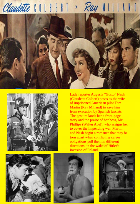 Screenshot from the DVD "Arise My Love" featuring Claudette Colbert and Ray Milland in a comedy film.