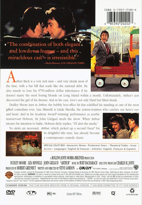 Arthur DVD comedy movie featuring Dudley Moore and Liza Minnelli, classic film from FilmClassicsOnDVD.