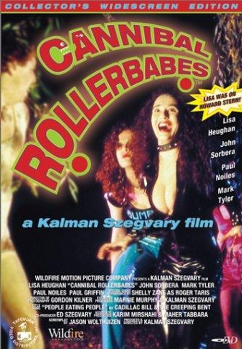 Screenshot from Cannibal Rollerbabes DVD, a comedy film directed by John Sorbera and Mark Tyler, featuring characters on roller skates.