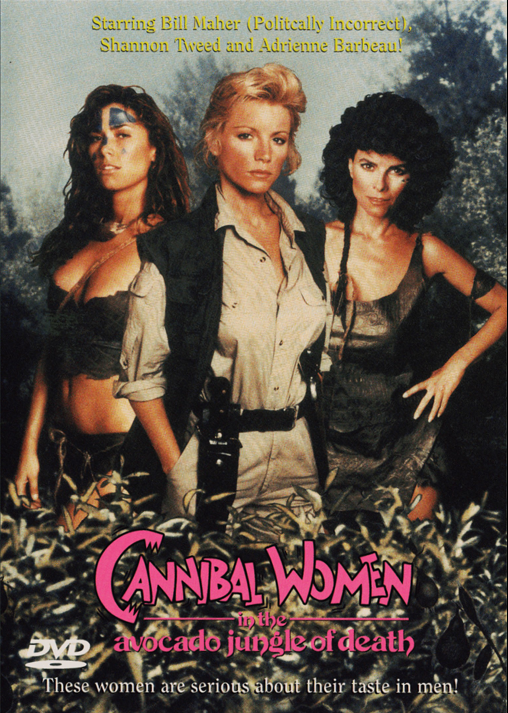 Screenshot from Cannibal Women in the Avocado Jungle of Death DVD featuring Shannon Tweed in an action scene.