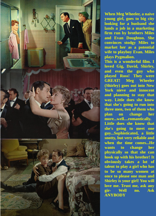 Screenshot from the comedy movie "Ask Any Girl" featuring David Niven and Shirley MacLaine on the DVD cover.