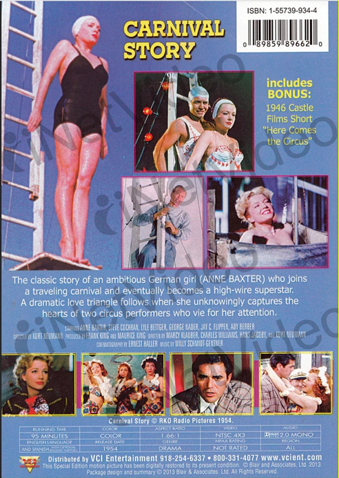 Screenshot from the DVD of "Carnival Story" drama movie featuring Anne Baxter and Steve Cochran, released by FilmClassicsOnDVD.