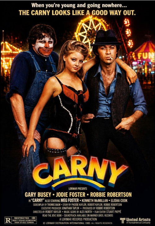 Screenshot from the Drama movie Carny on DVD featuring Gary Busey and Jodie Foster, showing a scene with characters in a carnival setting.