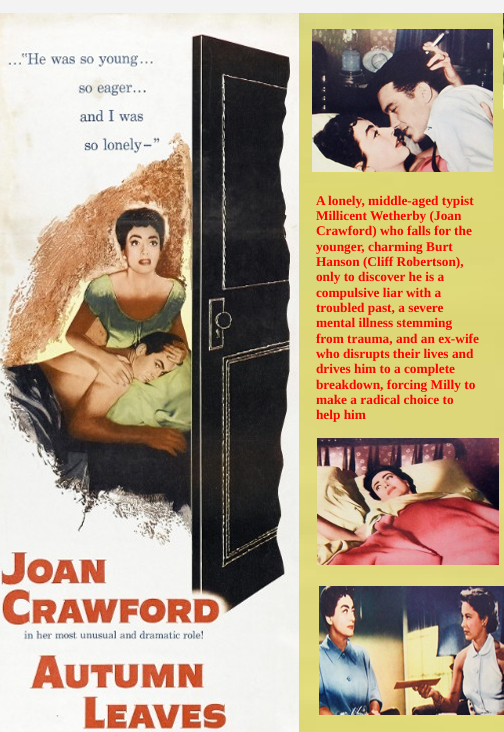 Screenshot from the DVD "Autumn Leaves" featuring Joan Crawford and Cliff Robertson, a classic drama movie.