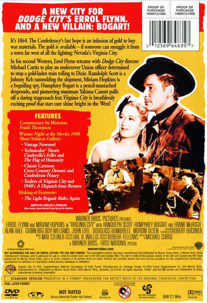Virginia City on DVD, Western,  Errol Flynn, Miriam Hopkins