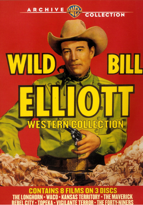 DVD cover of Calling Wild Bill Elliott drama featuring Bill Elliott and George 'Gabby' Hayes from FilmClassicsOnDVD.