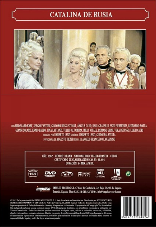 DVD cover of the drama film Caterina di Russia starring Hildegard Knef and Sergio Fantoni, released by FilmClassics on DVD.