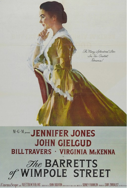 Screenshot from The Barretts of Wimpole Street DVD featuring Jennifer Jones and John Gielgud in a scene from the biography movie.