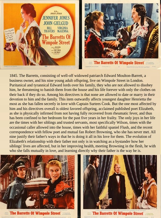 Screenshot from The Barretts of Wimpole Street DVD featuring Jennifer Jones and John Gielgud in a scene from the biography movie.