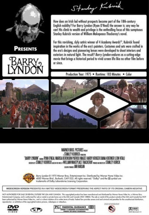 DVD cover of Barry Lyndon featuring Ryan O'Neal and Marisa Berenson, classic drama film from FilmClassicsOnDVD.