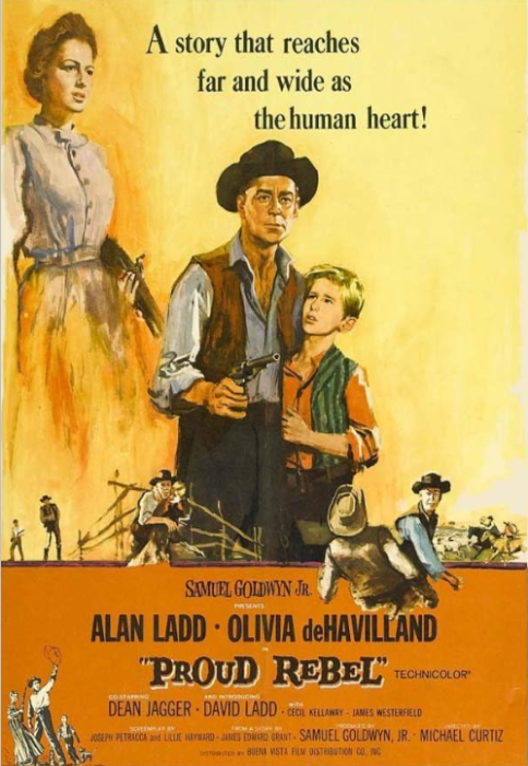 Western movie DVD featuring Alan Ladd and Olivia De Havilland titled The Proud Rebel, displayed in a film cover image.
