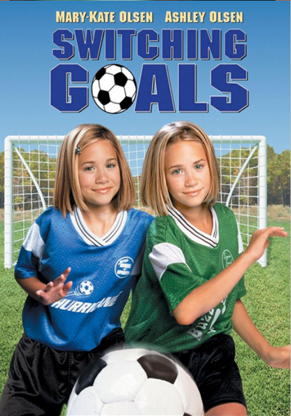 Screenshot from the DVD "Switching Goals" featuring Mary-Kate and Ashley Olsen, part of the family movies collection.