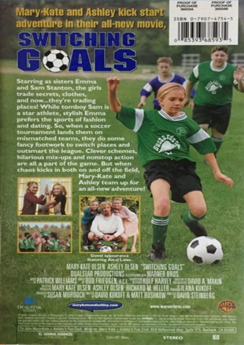 DVD cover of "Switching Goals" featuring Mary-Kate and Ashley Olsen from the family movie collection by rareandcollectibledvds.