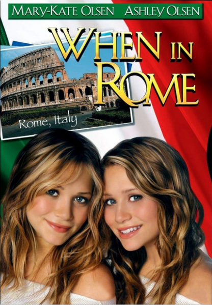 Screenshot of the DVD cover for "When in Rome," a family movie starring Mary-Kate and Ashley Olsen, from RareAndCollectibleDVDs.